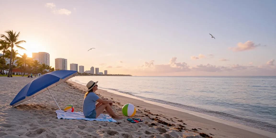 Pengunjung menikmati keindahan pantai saat matahari terbit di https://miami4d.com/ dengan suasana damai dan pemandangan kota Miami.
