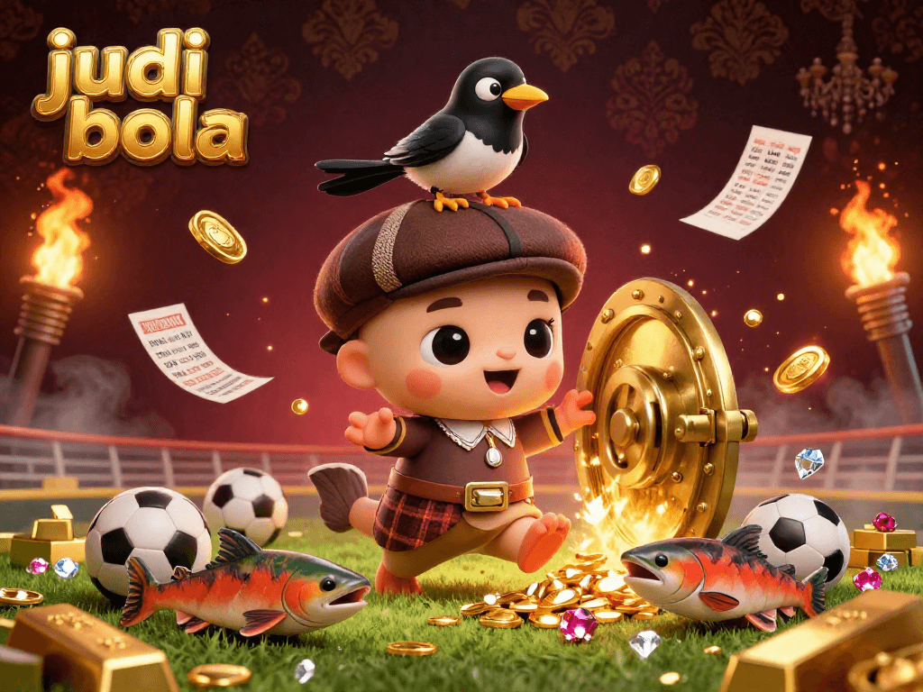 Engage in judi bola with a vibrant scene featuring a playful Nessie and gold treasures, capturing the excitement of betting.