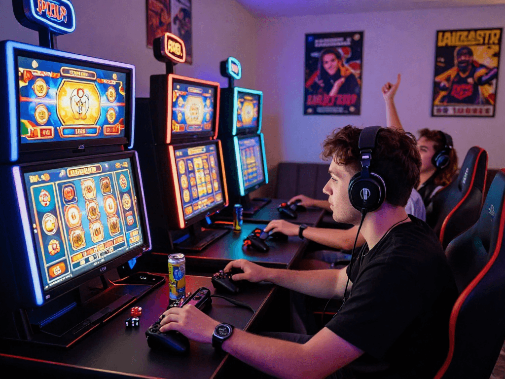 Pengalaman bermain tanganemas yang menyenangkan dengan suasana ceria dan perangkat gaming modern.