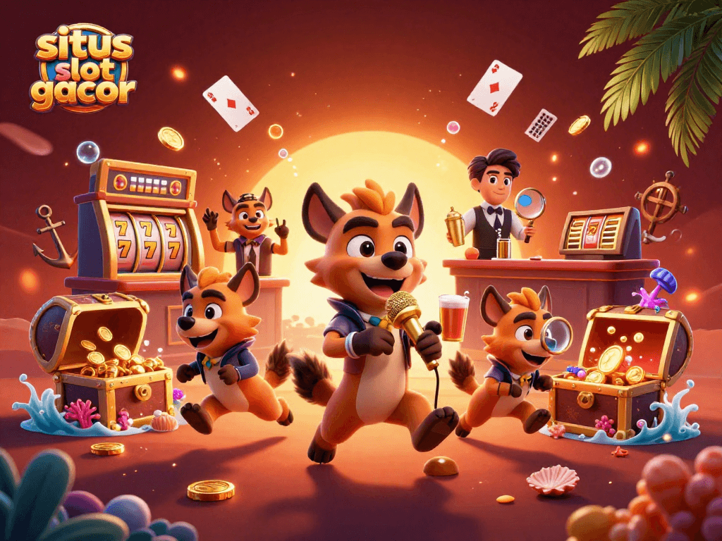 Experience vibrant action at situs slot gacor with hyenas enjoying casino entertainment.