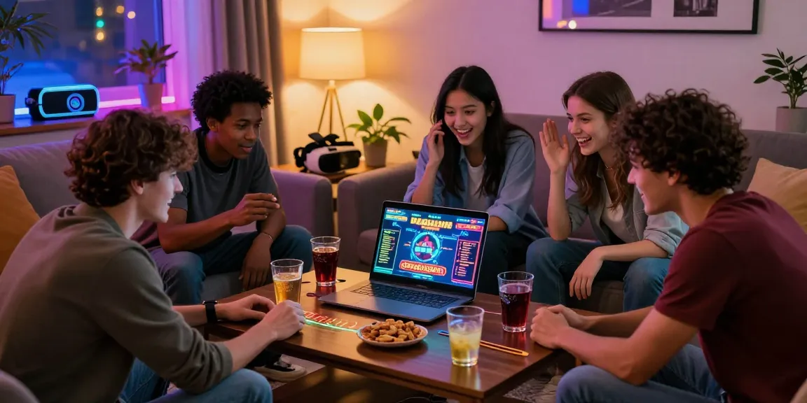 Excited friends enjoying a fun88casino game night at home with drinks and snacks.