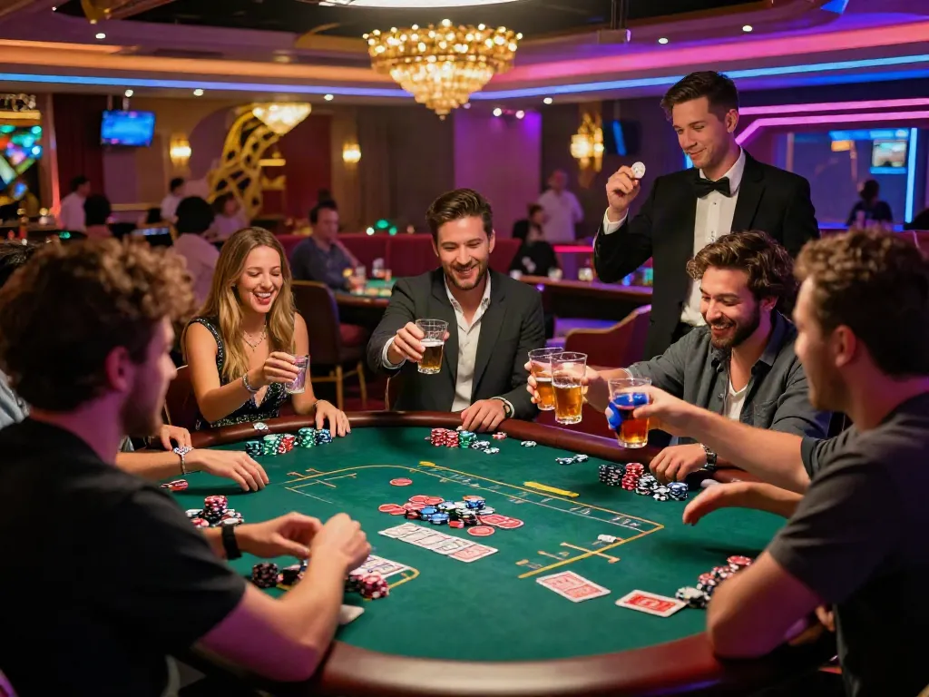 Exciting akunjp gambling scene with diverse friends celebrating at a poker table.
