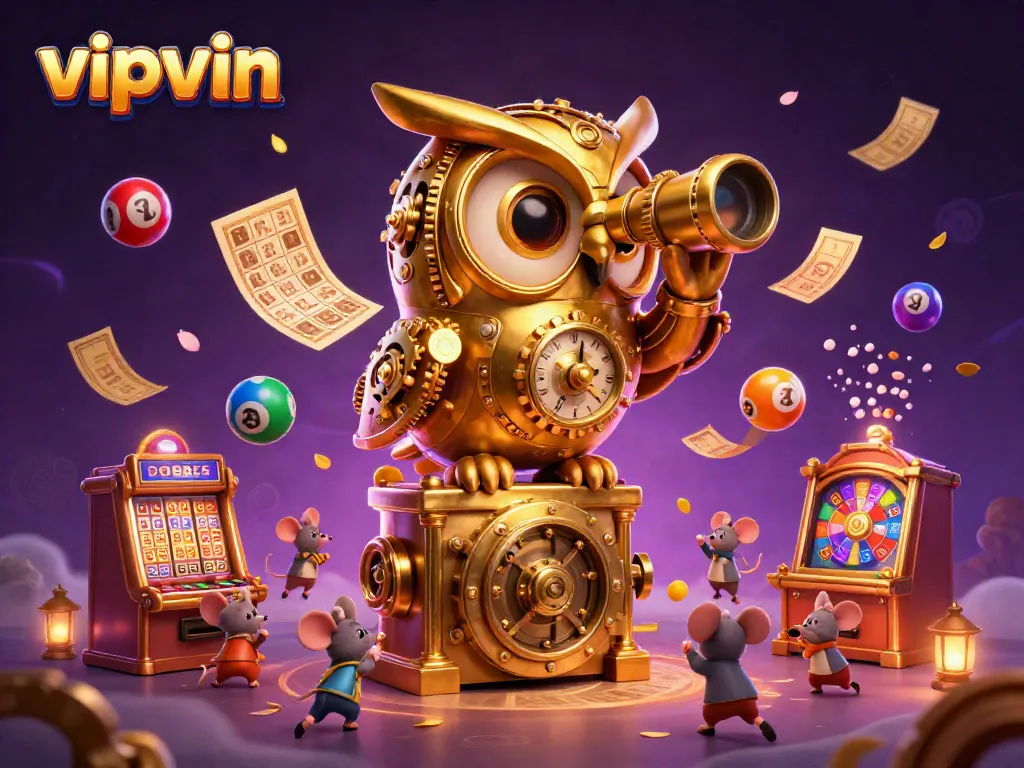 Experience the excitement of vipvin in a vibrant casino atmosphere illustrated with a golden owl and playful elements.