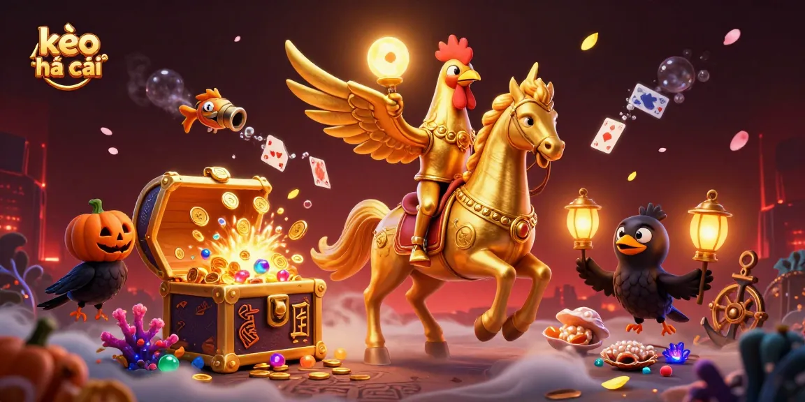Place bets on kèo nhà cái with a vibrant and dynamic casino scene featuring a golden rooster jockeying in action.