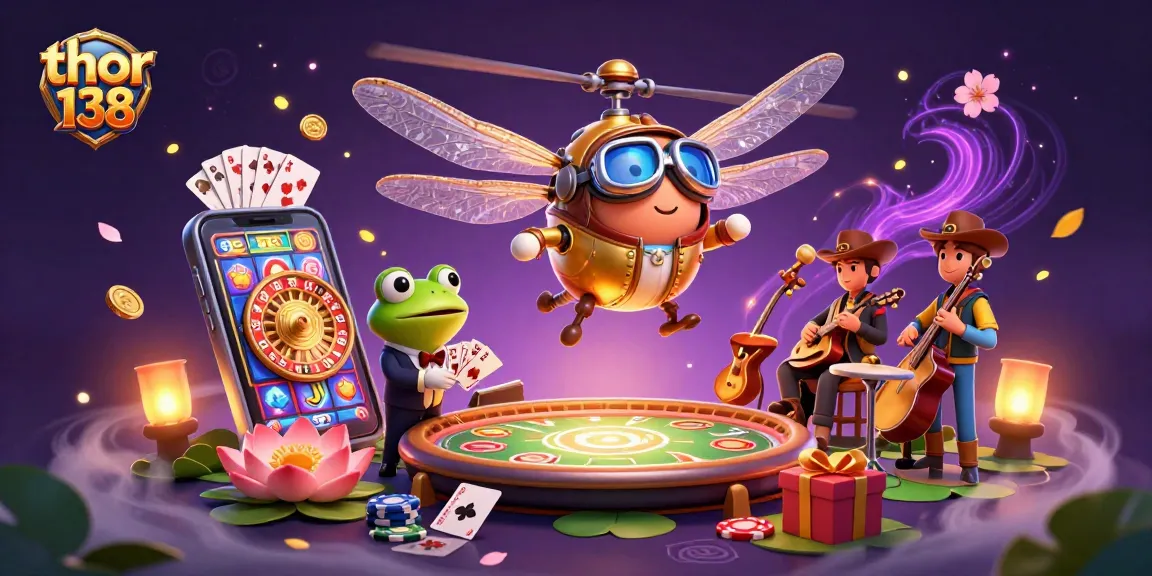 Thor 138 meriah dengan croupier katak membagikan kartu di kasino, judi yang seru!