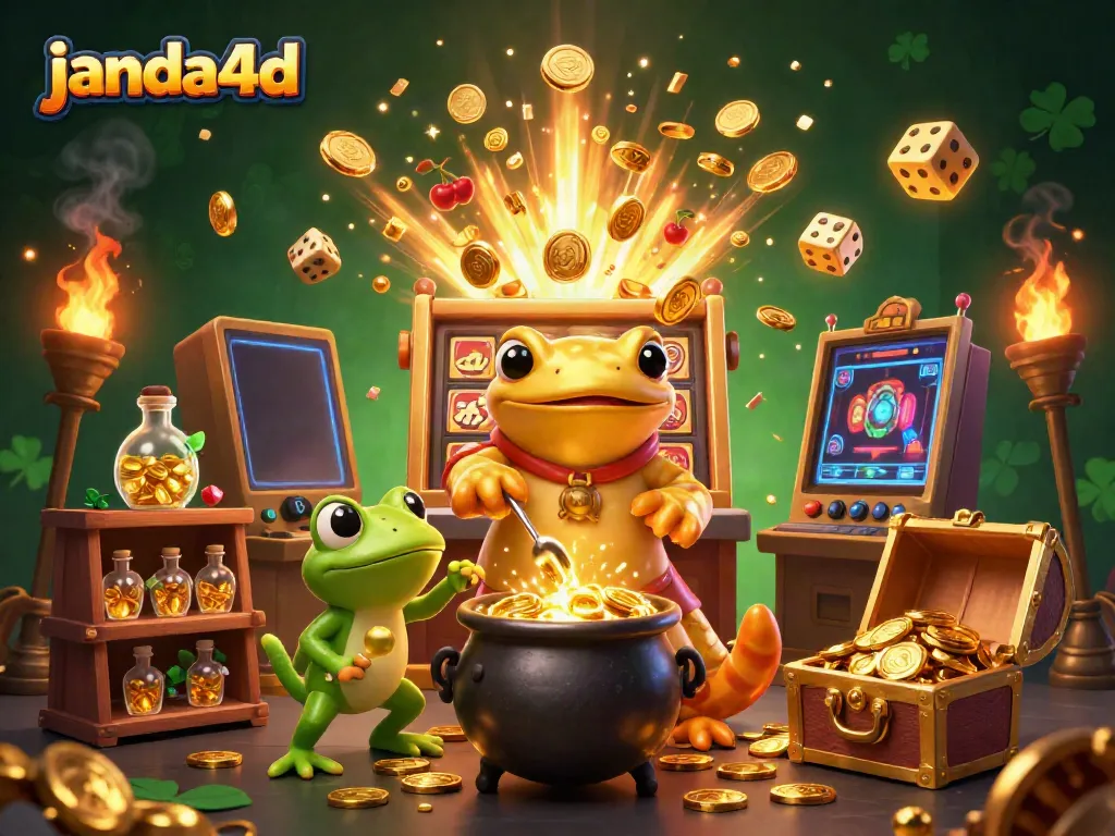 Menangkan jackpot di JANDA4D dengan ilustrasi kartun 3D yang penuh semangat dan warna menarik.
