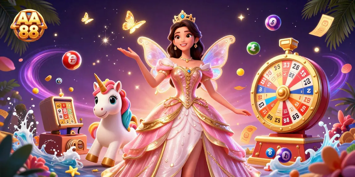 Experience the thrill of AA 88 as glamorous characters celebrate with vibrant lottery elements and enchanting visuals.