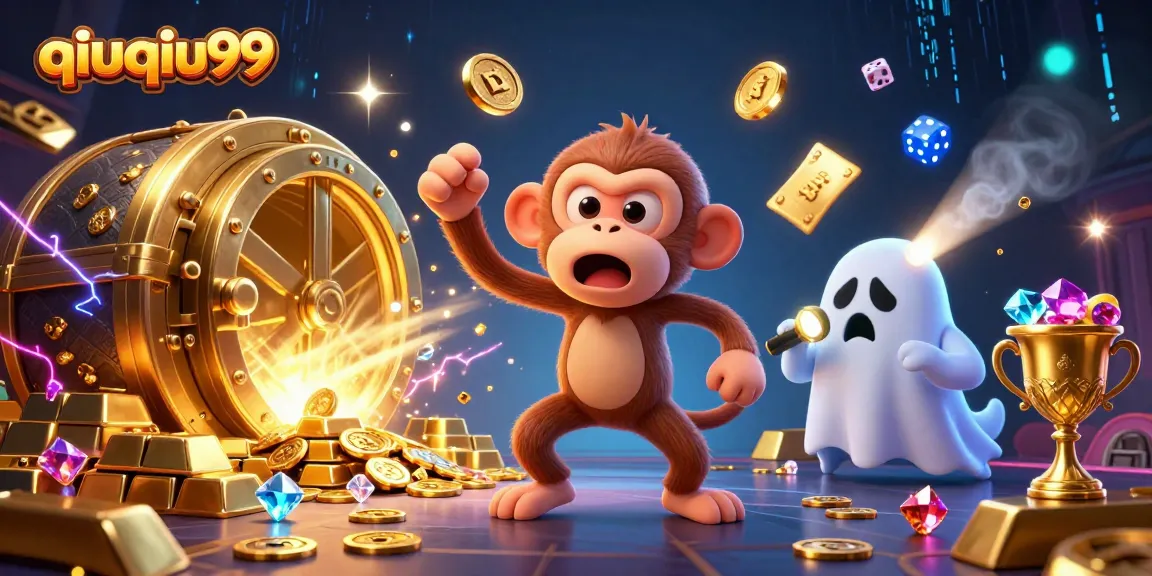 Experience thrilling gameplay at qiuqiu99 with a lively scene featuring a poltergeist monkey and ghost-hunter puppy.