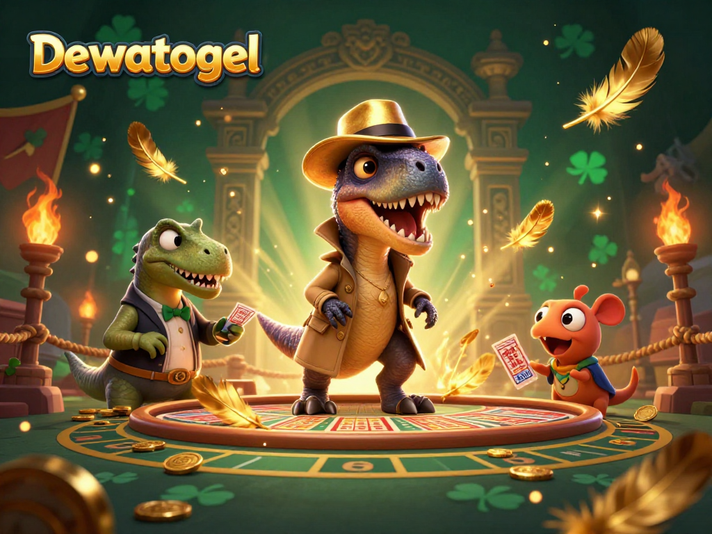 Dewatogel menghadirkan ilusi 3D dengan karakter dinosaurus di arena lotere yang menarik perhatian.