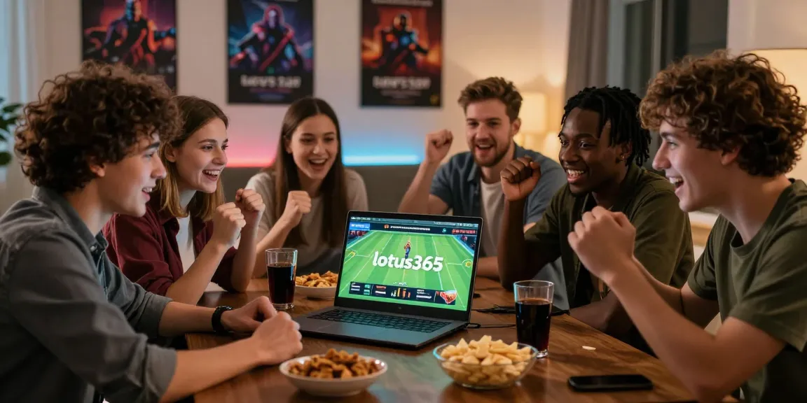 Exciting online gaming moment as friends engage with lotus365 platform for sports betting.