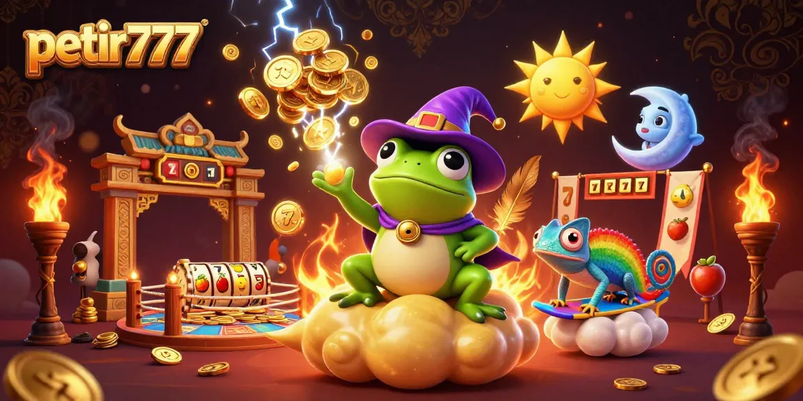 Experience the thrill of petir777 slots with a wizard, chameleon, and dynamic casino elements.