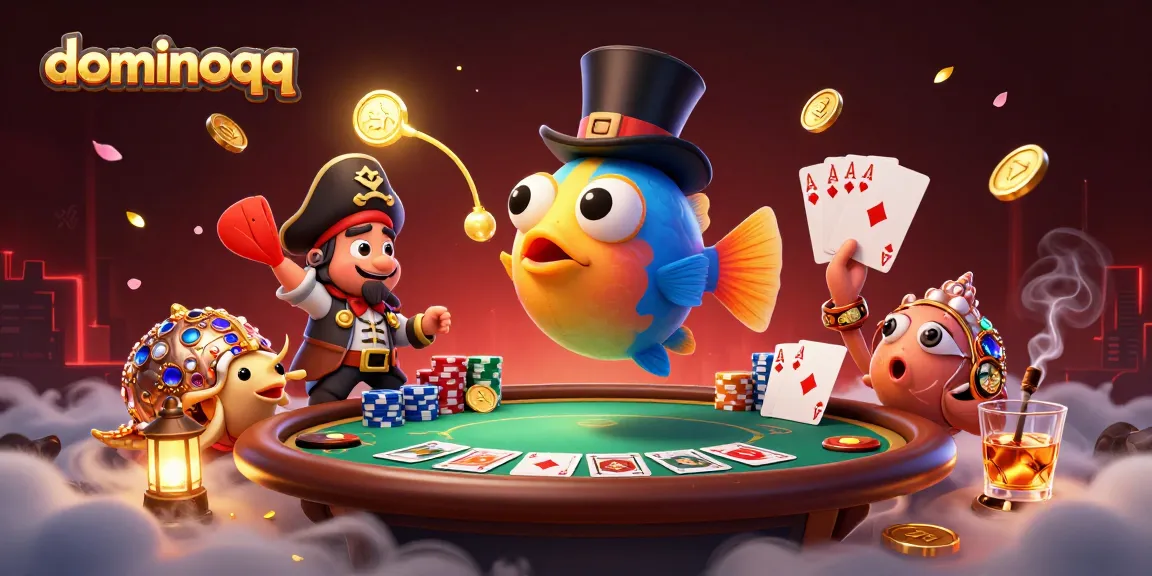 Attract golden coins while playing dominoqq with vibrant characters in a lively casino scene.
