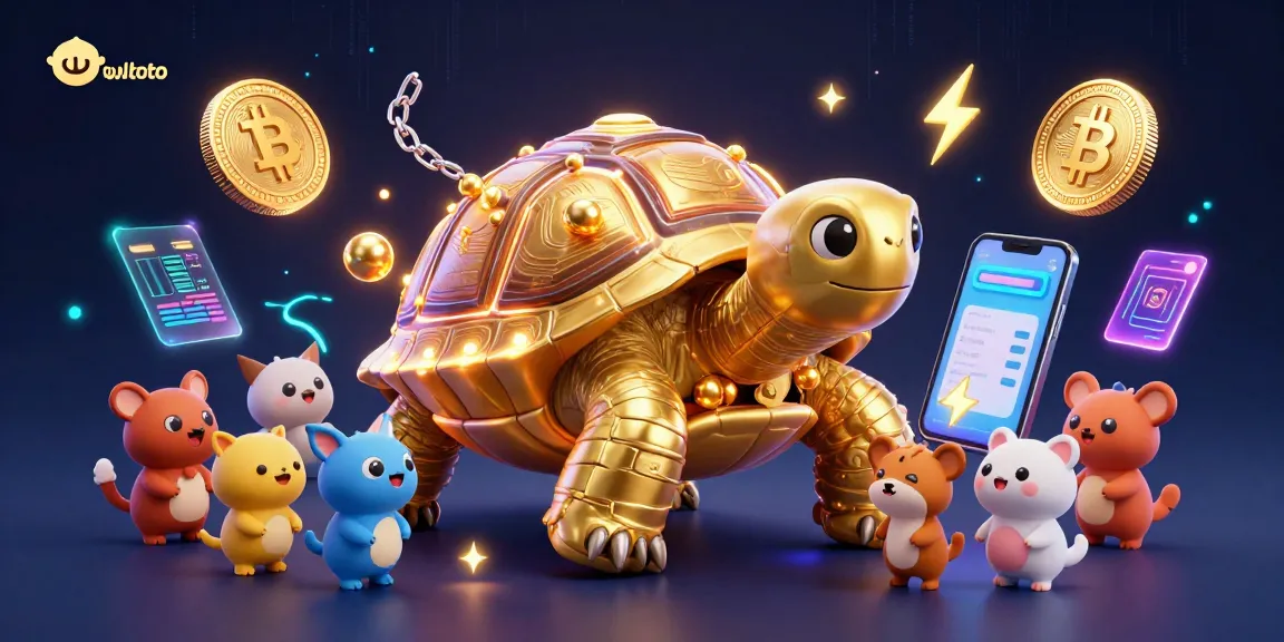 Exciting gameplay at owltoto with a golden tortoise pinball machine and vibrant crypto elements.