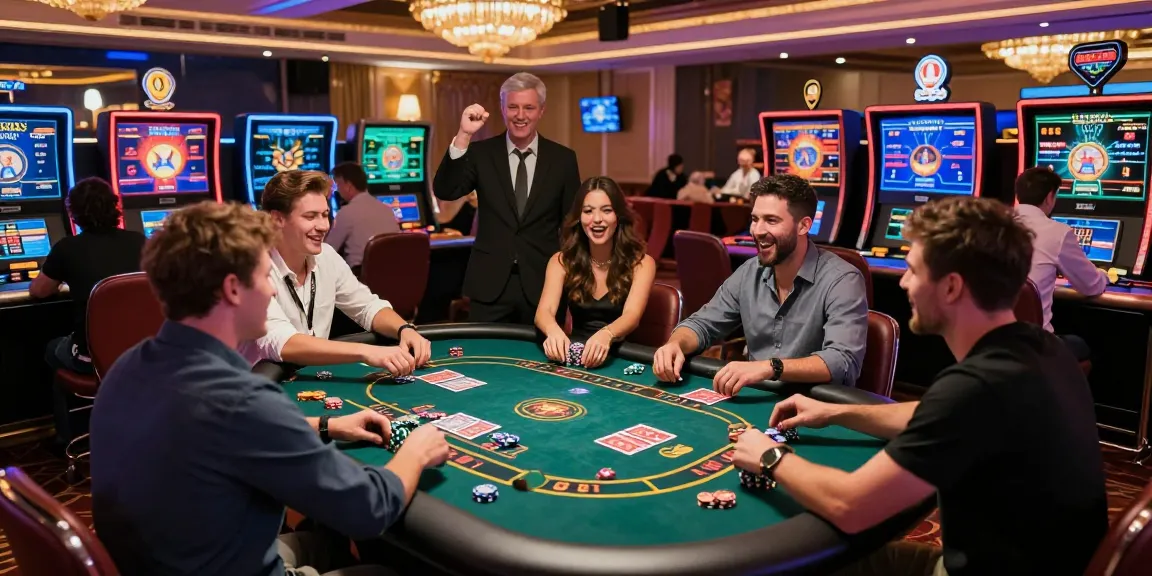 Exciting online gaming atmosphere at 78WIN with players celebrating wins in a vibrant casino setting.