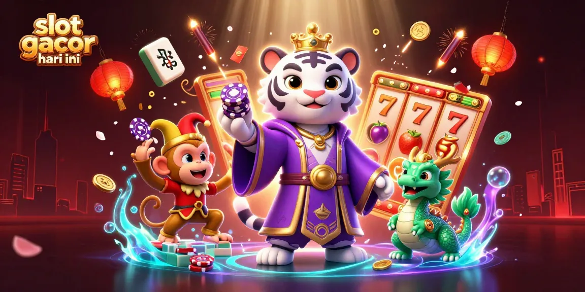 Engage with slot gacor hari ini through a vibrant 3D scene featuring whimsical characters and casino elements.