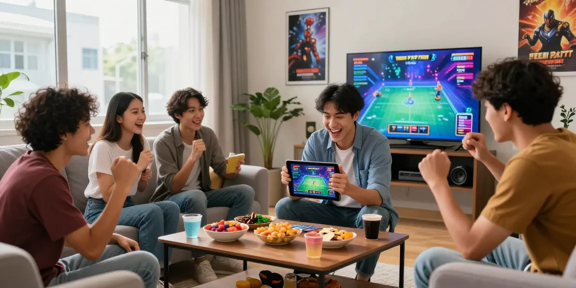 Play now with friends in a lively gaming scene featuring Teen Patti Gold app on tablet.