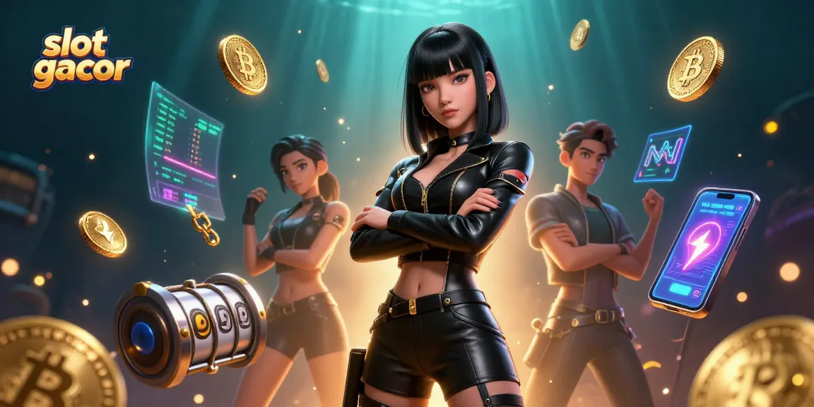 Experience slot gacor wins with a powerful Asian woman amidst vibrant casino elements.