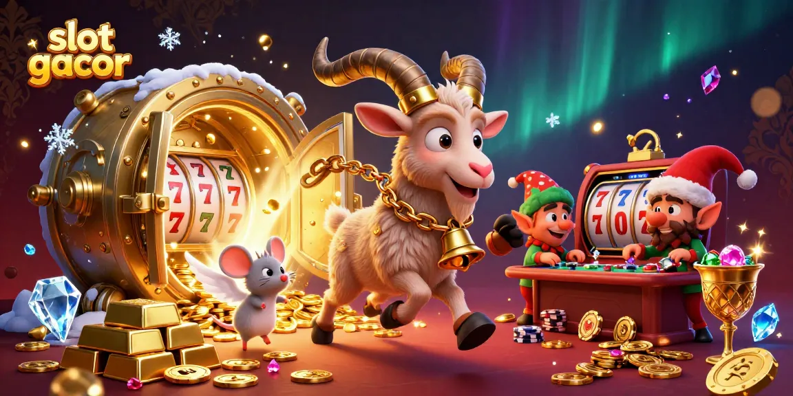 Engage with slot gacor and festive characters in a dynamic casino scene filled with treasures.