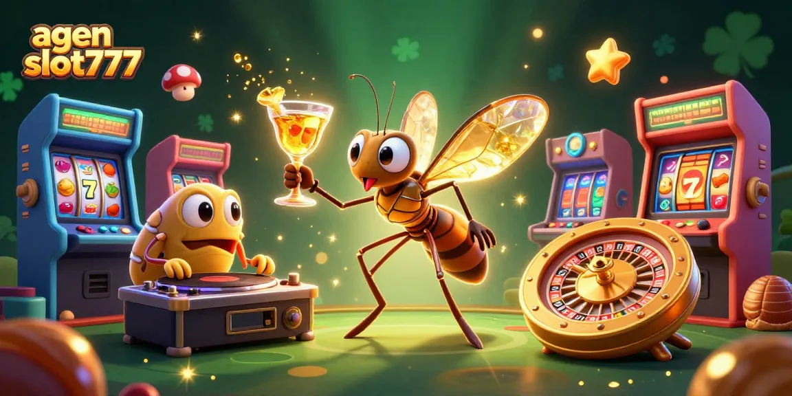 Experience the excitement of agen slot777 with a vibrant casino illustration featuring cartoon characters and slot game elements.