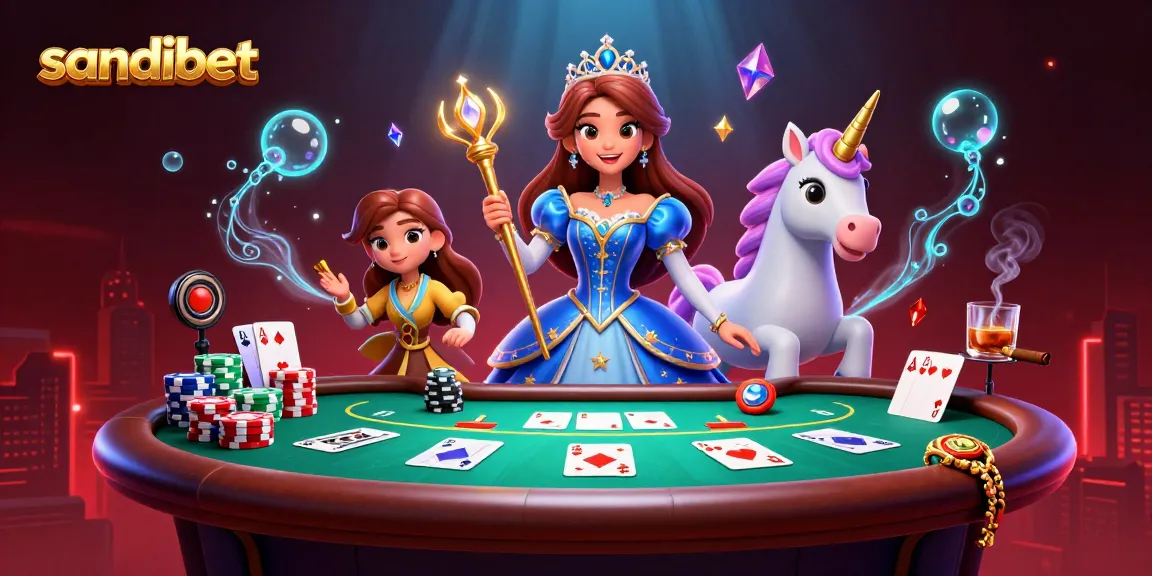 Engage with sandibet's vibrant casino scene featuring a royal character at a poker table.