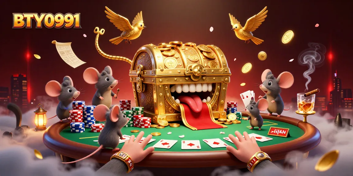BTY0991 lights up a gaming scene with a treasure chest and poker elements.
