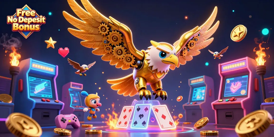 Soar with the Free No Deposit Bonus, experiencing vibrant casino action in a dynamic gaming scene.
