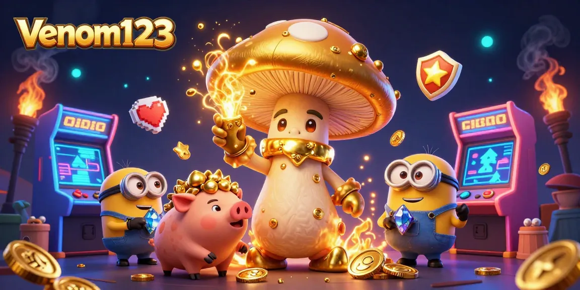Slot online terbaik venom123 dengan karakter kartun si penyihir dan aksesori kasino yang menggiurkan.