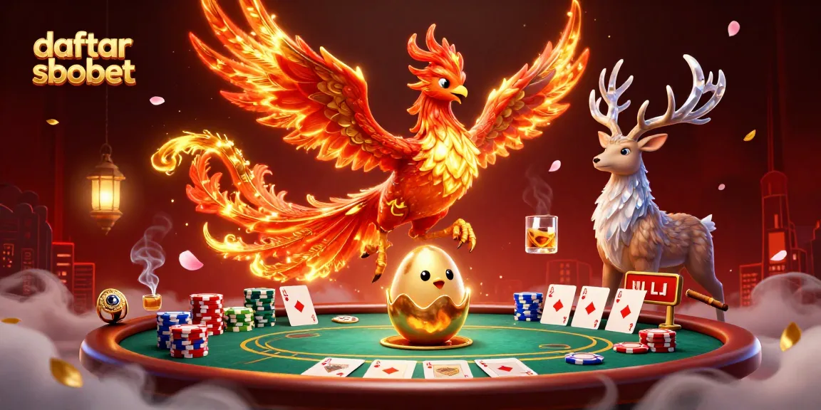 Experience the excitement of daftar sbobet with vibrant casino art featuring a phoenix, poker elements, and more.