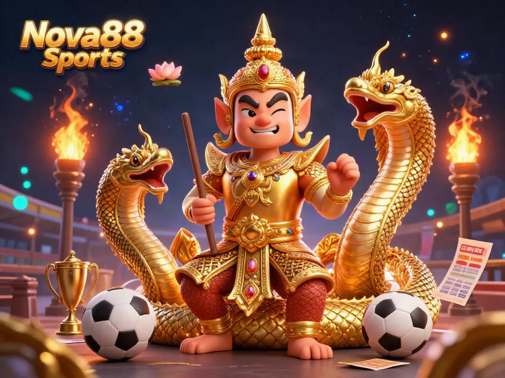 Experience thrilling betting action with Nova88 Sports featuring a guardian and Naga companions.