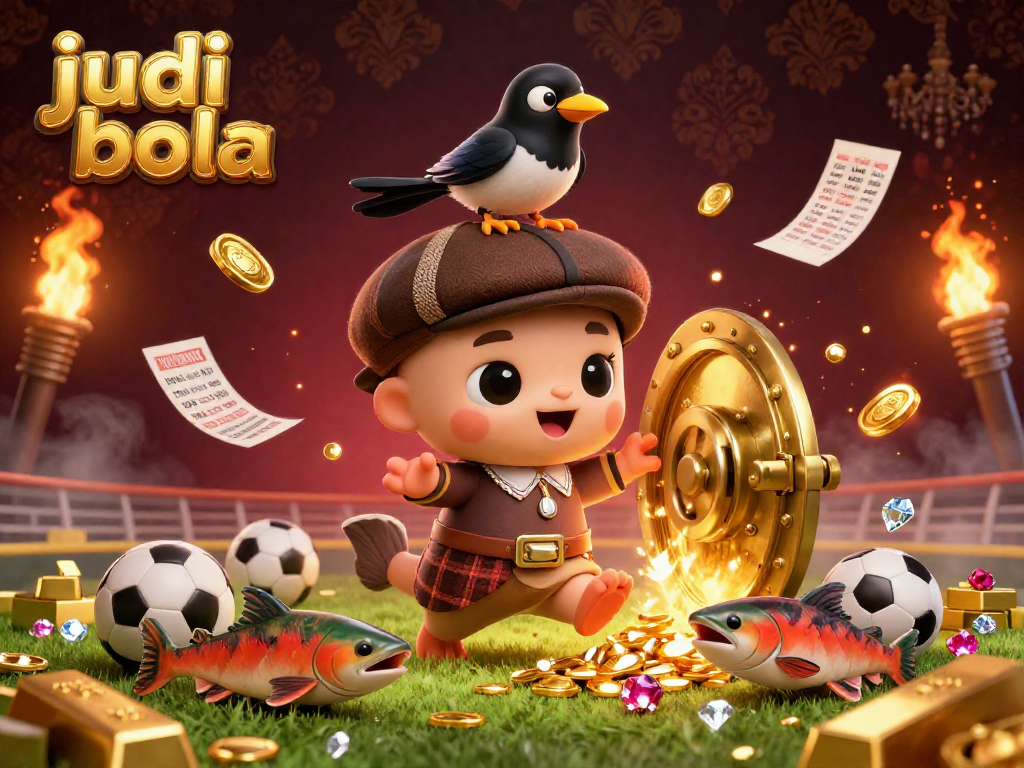 Engage in judi bola with a vibrant scene featuring a playful Nessie and gold treasures, capturing the excitement of betting.