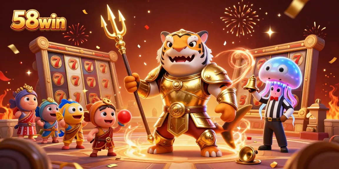 Engage with the thrilling 58win casino experience in a vibrant 3D underwater scene.