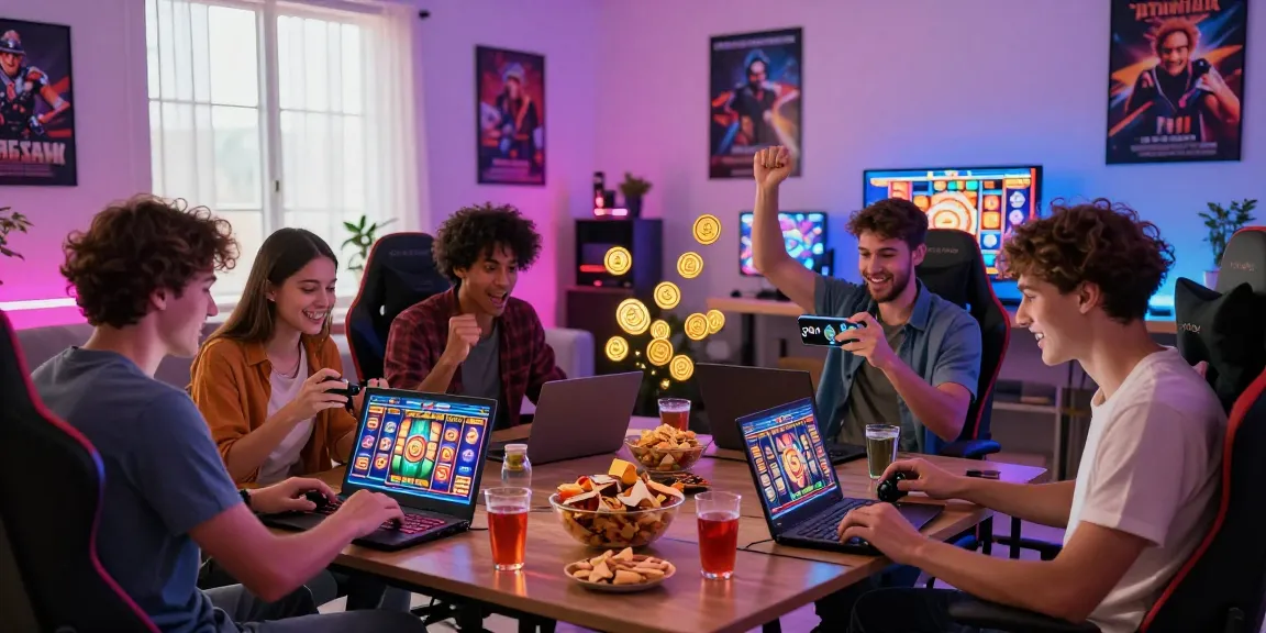 Excited young adults enjoying a gaming session at home, exploring deposit tanpa minimal options in online slots.