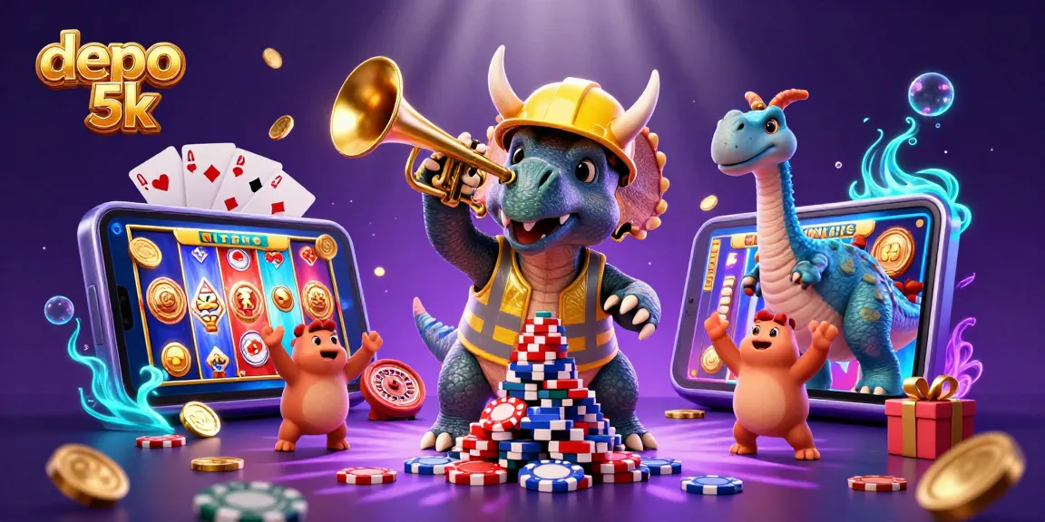 Spin the reels and win big with depo 5k in this vibrant, celebratory casino scene.