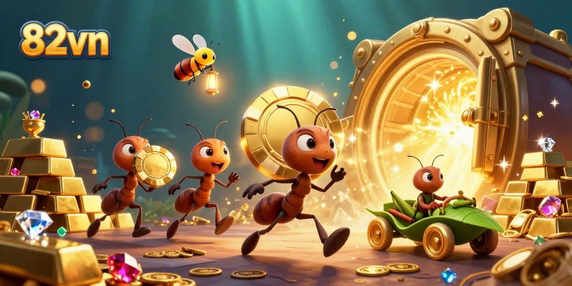 Engage in thrilling heists with 82vn featuring cartoon ants and vibrant casino treasures