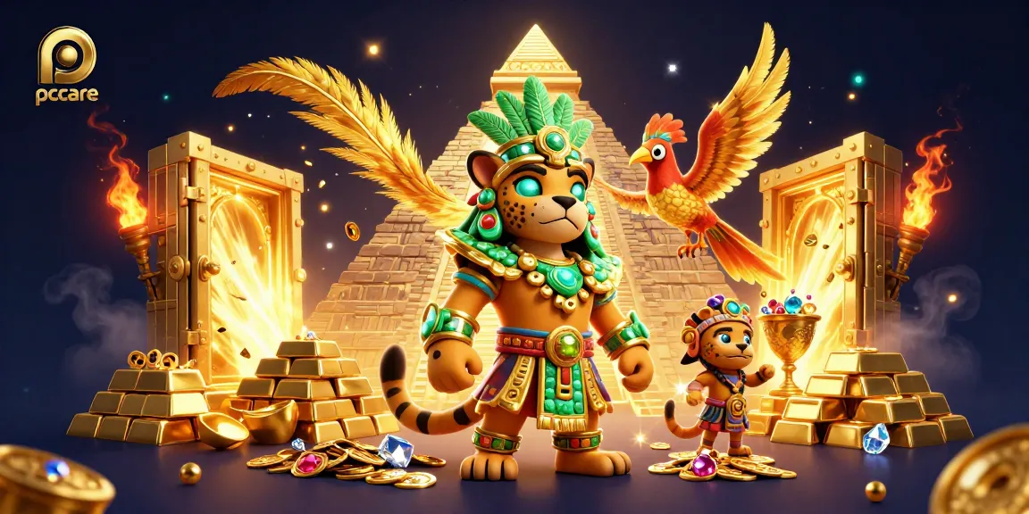Experience winning moments with pccare; vibrant Mayan theme showcasing treasures at a casino.