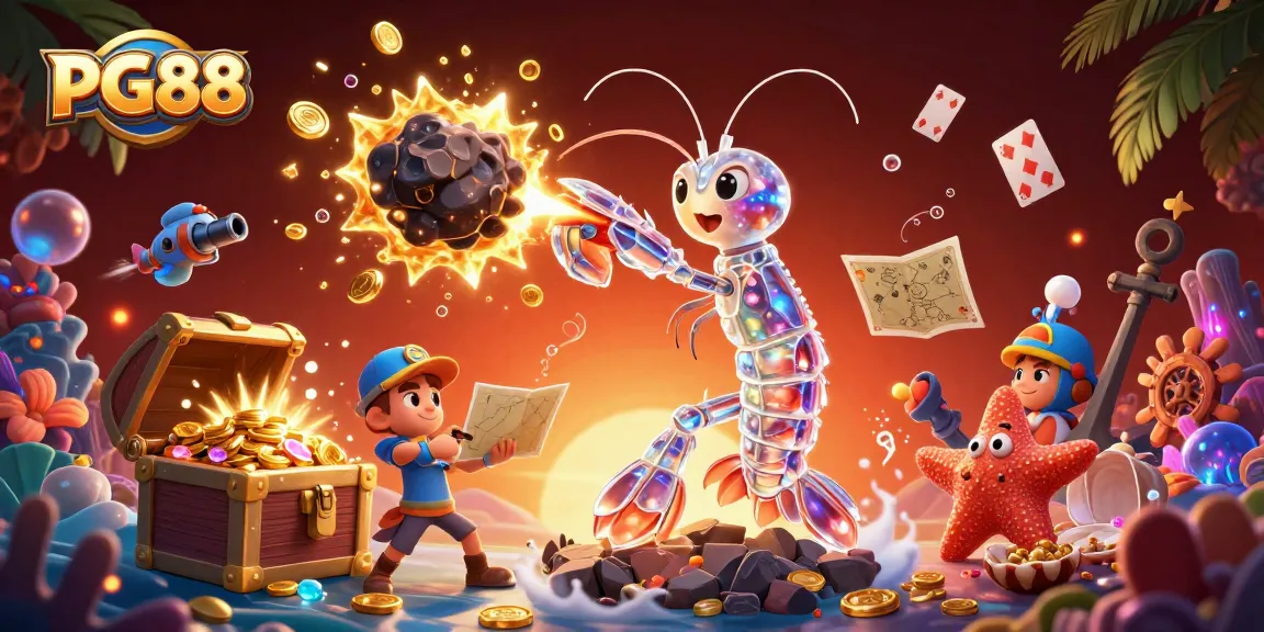 Experience the thrill of gaming at PG88 with our vibrant, dynamic casino illustration featuring the galactic mantis shrimp!