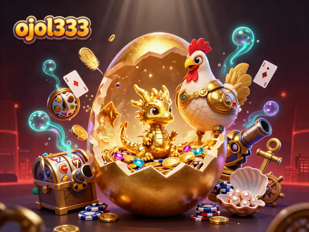 Experience the thrill of ojol333 with a baby dragon and golden poker chips in this vibrant casino scene.