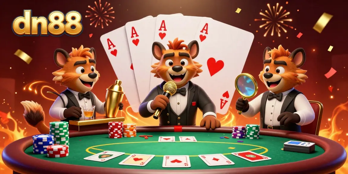 Experience the excitement at dn88 with lively hyenas in a casino scene mixing drinks and telling jokes.