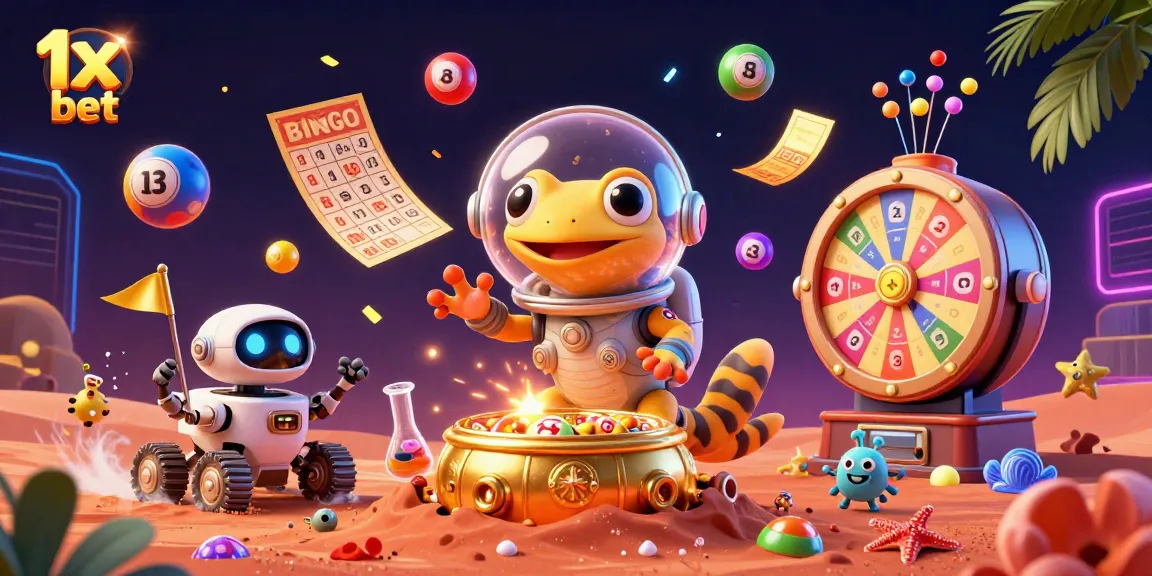 Join the excitement at 1x bet with a thrilling Martian casino illustration showcasing vibrant games.