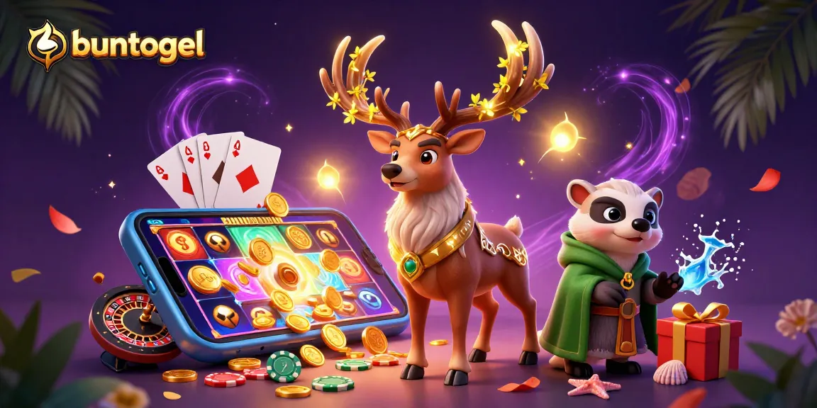 Experience the thrill with buntogel's colorful slot game and captivating characters in a vibrant casino scene.