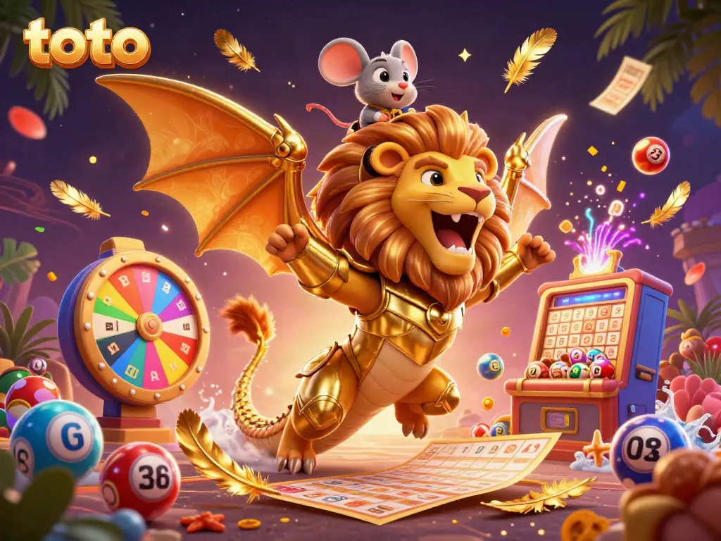 Experience thrilling casino fun with toto-themed lottery balls, colorful prizes, and magical creatures.