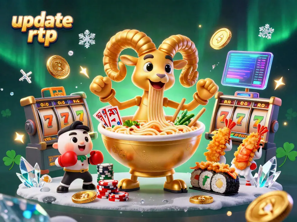 Watch "update rtp" as the cheerful ramen bowl deals cards and stacks chips in a vibrant casino scene.