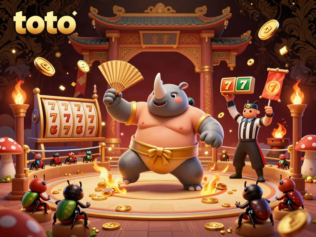 Experience the thrilling action of toto gambling with exciting slots and a vibrant beetle-themed arena.