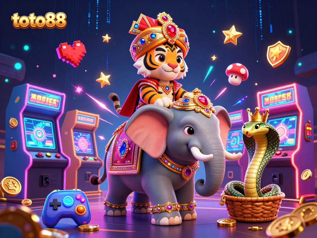 Experience excitement with toto88 as a 3D maharaja tiger and elephant bring casino magic to life.