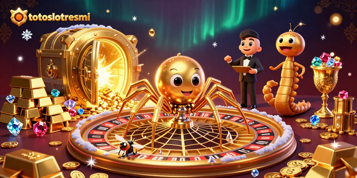 Experience thrilling wins at totoslotresmi with a dynamic gambling scene featuring a golden spider and centipede croupier.