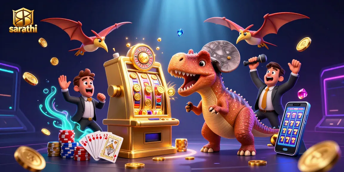 Experience a thrilling jackpot at sarathi with coins and excitement in a vibrant casino scene.