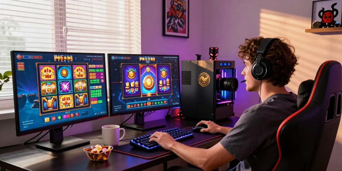 Pengalaman bermain slot online dengan perangkat gaming dan suasana seru.