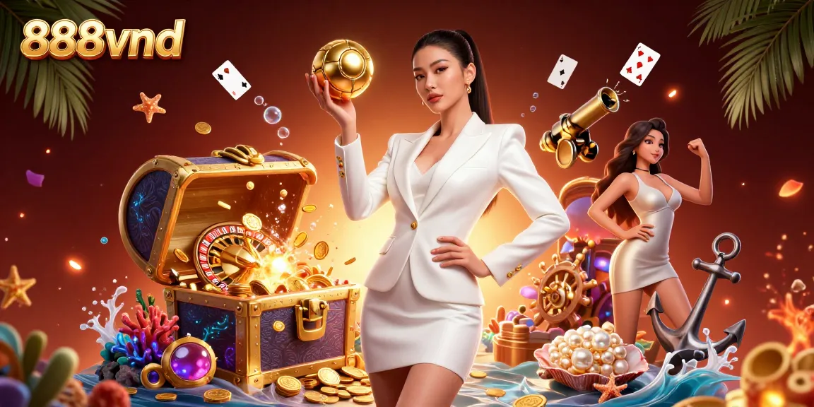 Play exciting games at 888vnd, showcasing a confident woman in a luxury casino atmosphere.