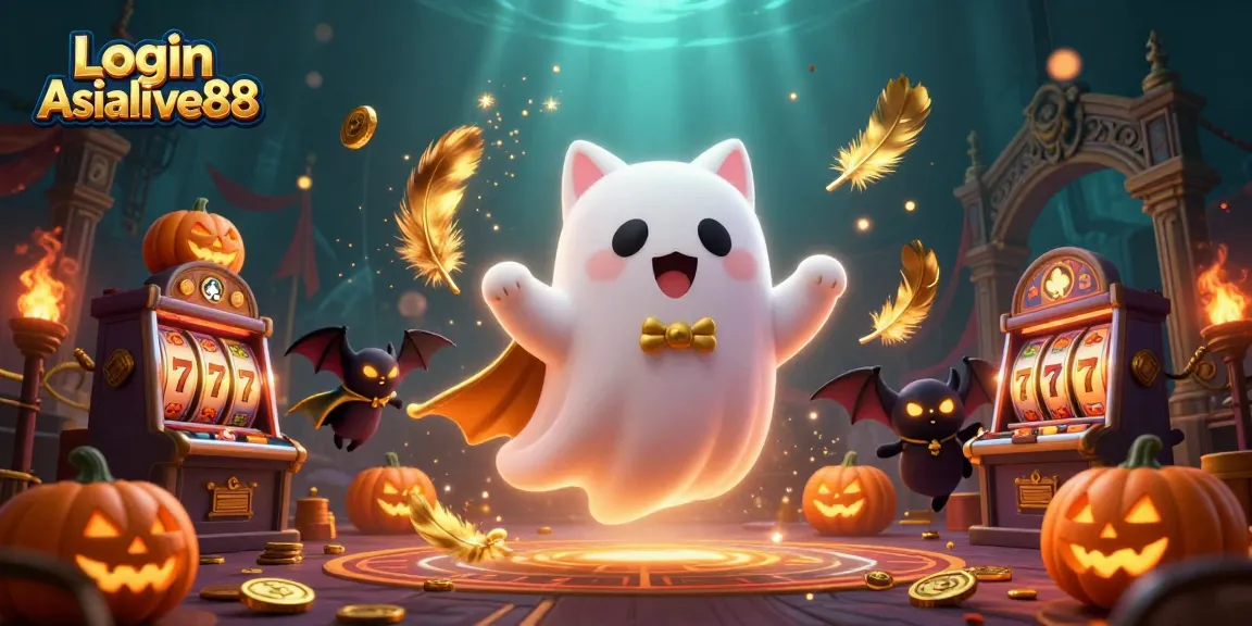 Join the fun at Login Asialive88 with a vibrant 3D casino scene featuring ghostly characters.