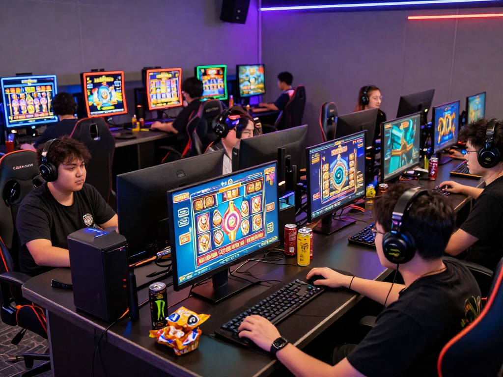 Exciting GARUDA55 online gaming scene featuring players immersed in colorful slot games with dynamic visuals.